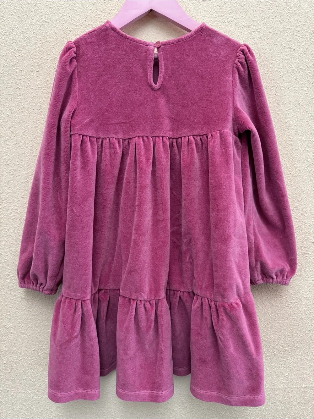 Mini Boden Girls' Velvet Long-Sleeve Tiered Dress In Pink Rose Size 7-8Y